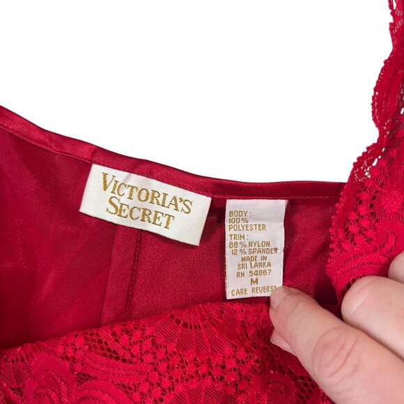 Victoria's Secret nightgown women's M red lace vtg 80's full length gold label - Picture 5 of 10
